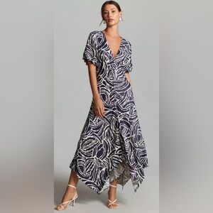 By Anthropologie Short-SleeveV-Neck Button Front Midi Dress